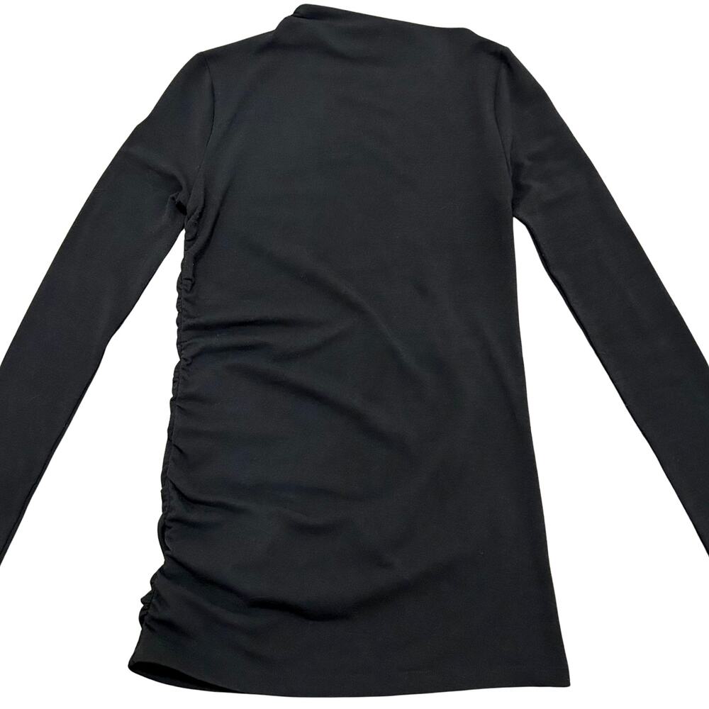 Modern Citizen Vittoria Asymmetric Neck Ruched Semi-Sheer Long Sleeve Tee Black - Picture 5 of 15